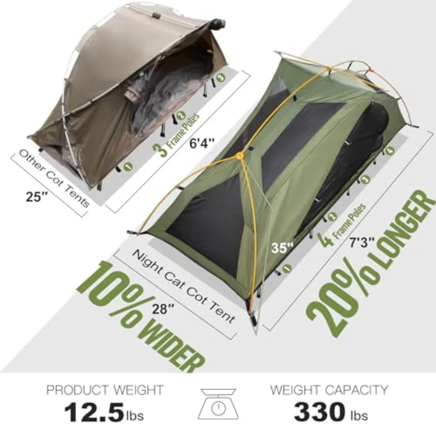 Camping Cot Tent with Sleeping Pad and Sleeping Bag Waterproof 1-Person Off-Ground Combo Cot Bed for Adults Portable Easy Set-u