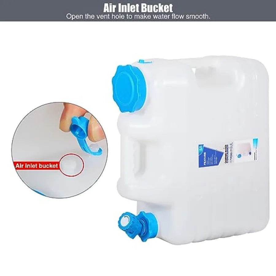 4.9 Gallon/18.5L Portable Water Container with Spigot Water Storage Carrier for Camping Outdoor Hiking Backpacking BPA Free Whi