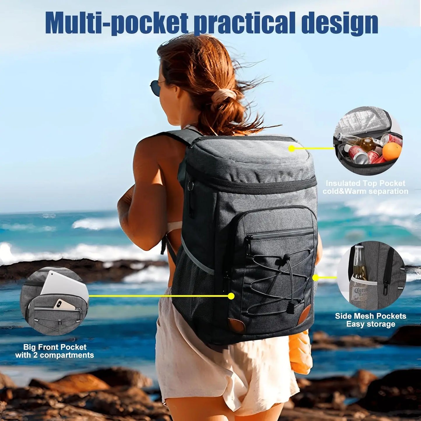 Insulated Backpack Cooler Leak Proof, Soft Sided Waterproof Beach Cooler Bag for Camping Hiking Picnic Fishing Travel