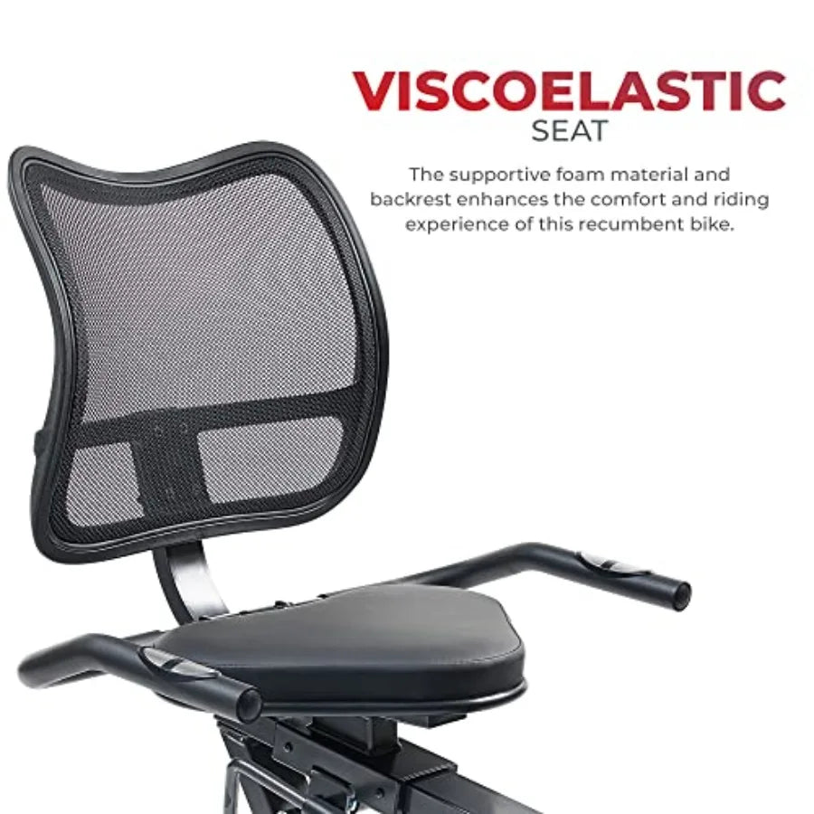 Smart Recumbent Exercise Bike with Adjustable Cushion Seat Mesh Back-Rest for Home Training Magnetic Resistance Belt-Drive for