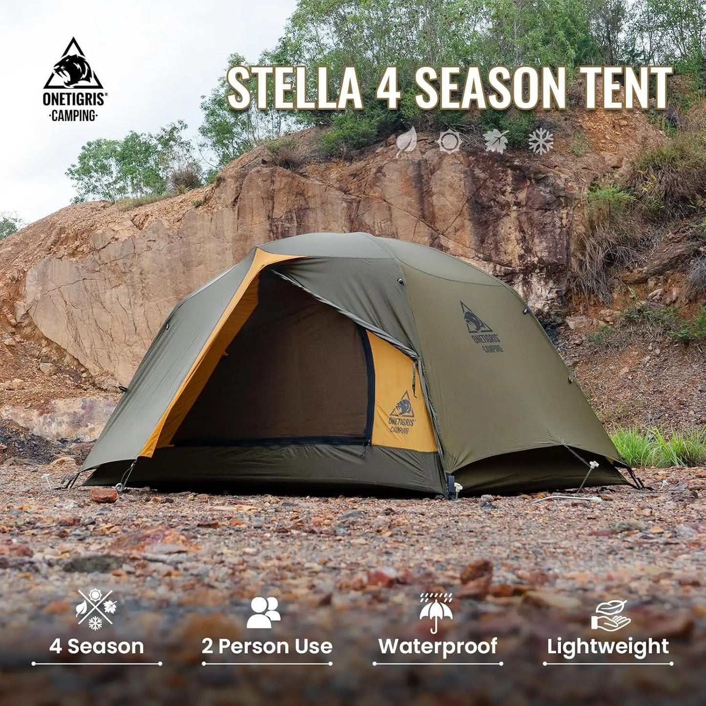 4 Season Waterproof Lightweight Camping Tent for 2 Person Easy Setup Outdoor Hiking Backpacking