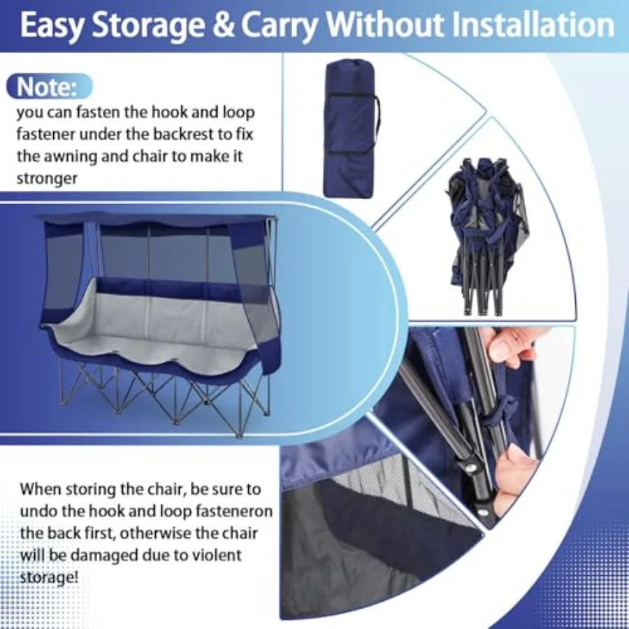3 Person Camping Chair with Canopy Shade 700lbs Heavy Duty Oversized Beach Camping Chair with Thick Cushion Cup Holder and Carr