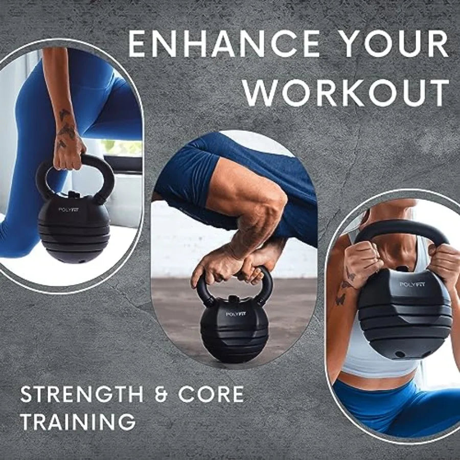 Polyfit Adjustable Kettlebell Set 30 lbs Home Gym Kettlebell Weights Steel Black Durable Lightweight