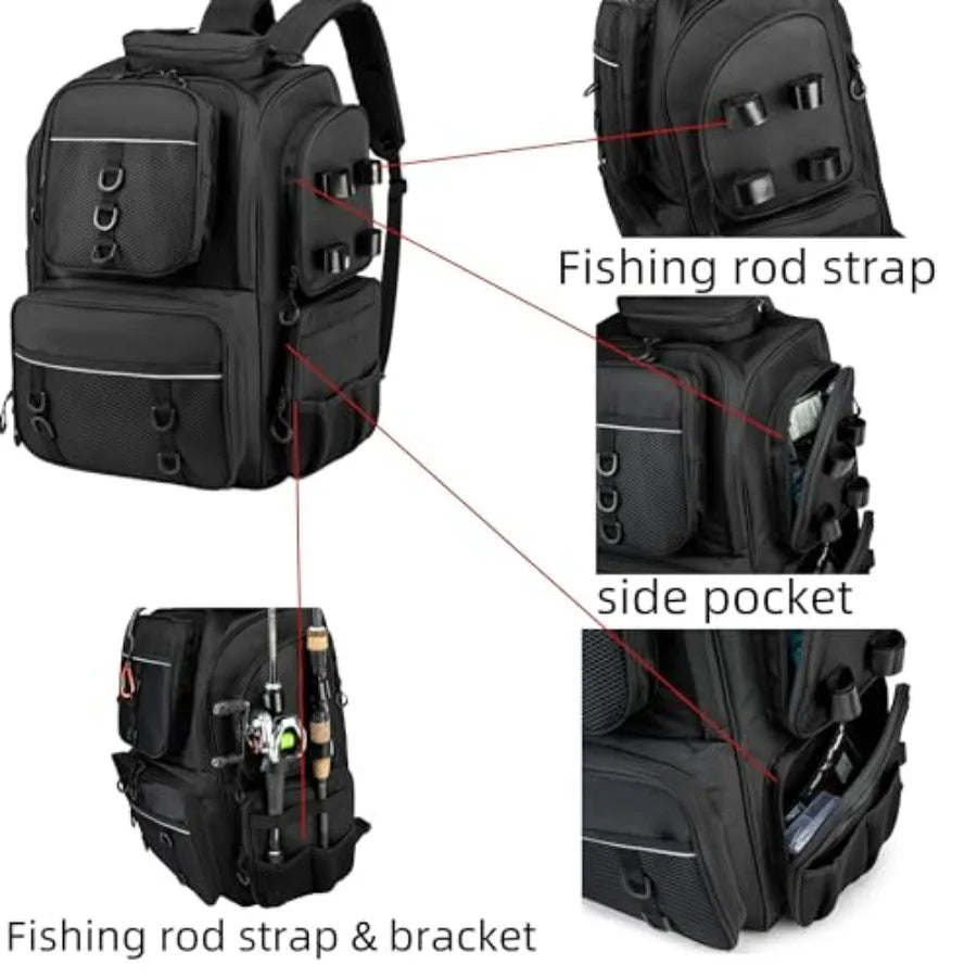 Fishing BackpackTackle Bag with Tackle Boxes. Large Fishing Bag Strong Materials