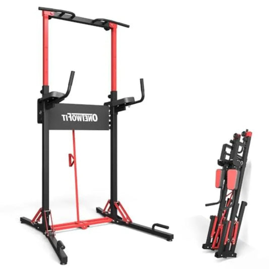 Foldable Power Tower Pull Up Bar Station Multi-Function Adjustable Height Pull Up Dip Station for Gym Workout Strengt