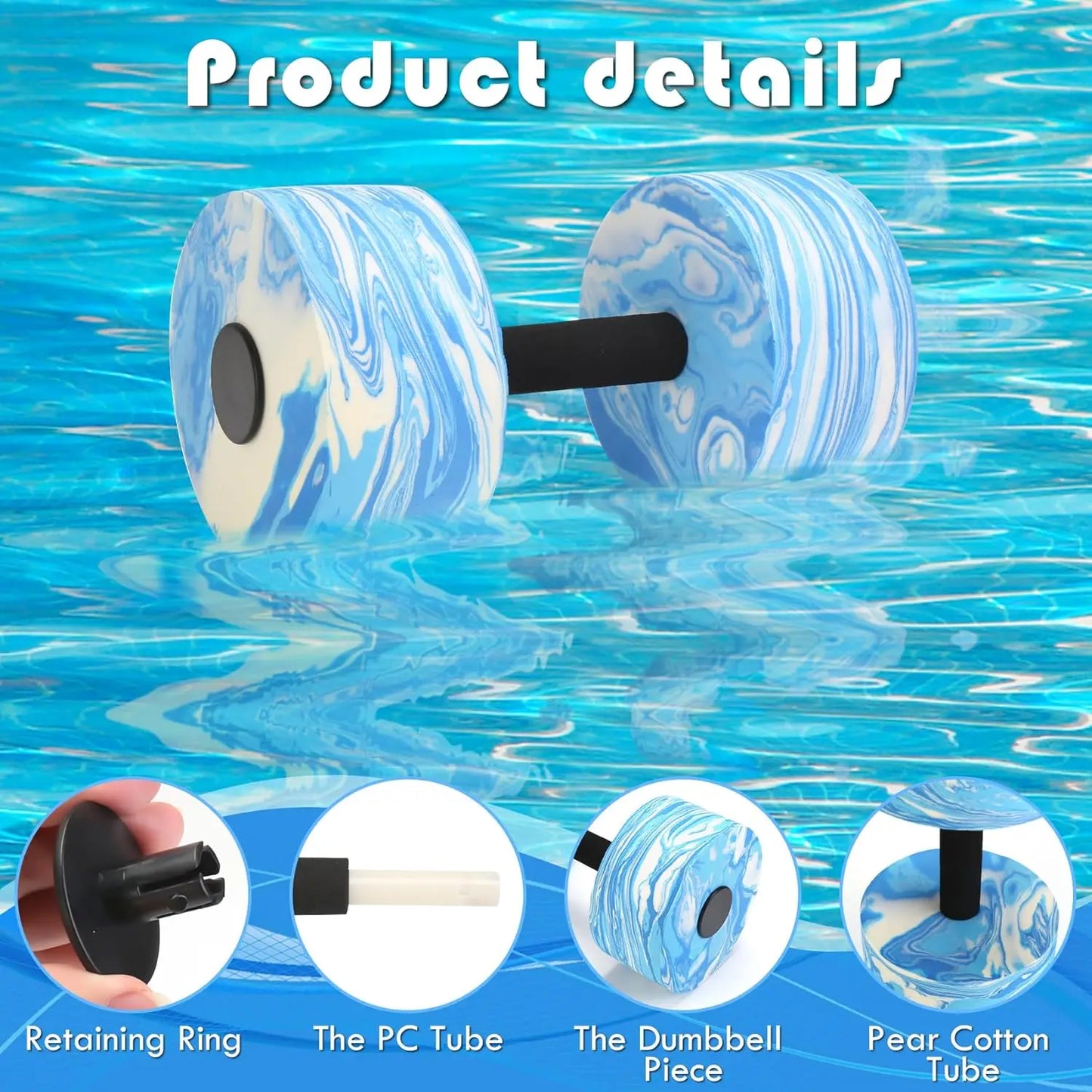 2-Piece High-Density EVA Foam Aqua Dumbbells for Water Aerobics, Pool Fitness, and Weight Loss Exercises