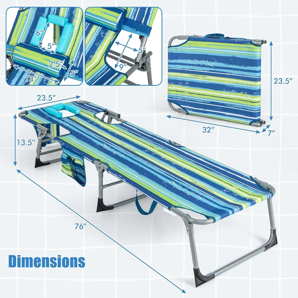 Tanning Chair, Folding Adjustable Patio Lounge Chair with Face Hole, Removable Pillow, Carry Strap, Customized