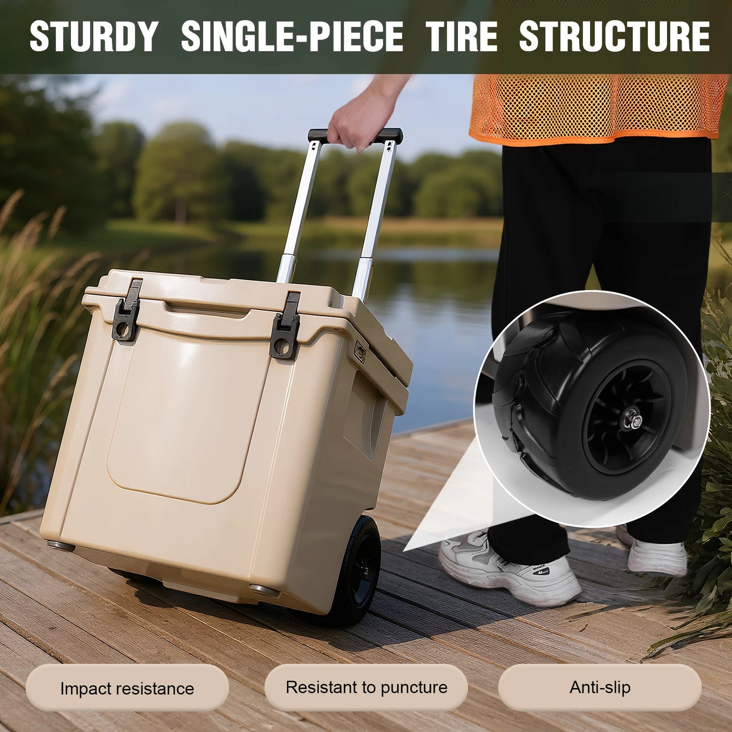 5L Insulated Wheeled Cooler with Retractable Handle Hard Cooler Outdoor Portable Cooler Box for The Beach Camping Picnics & More