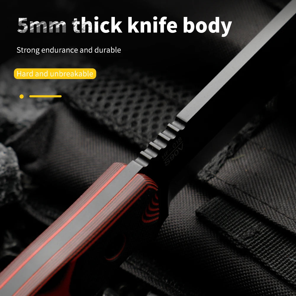 High-quality steel fixed-blade outdoor knife, camping knife with high-hardness stainless steel integrated spine and sheath, emer