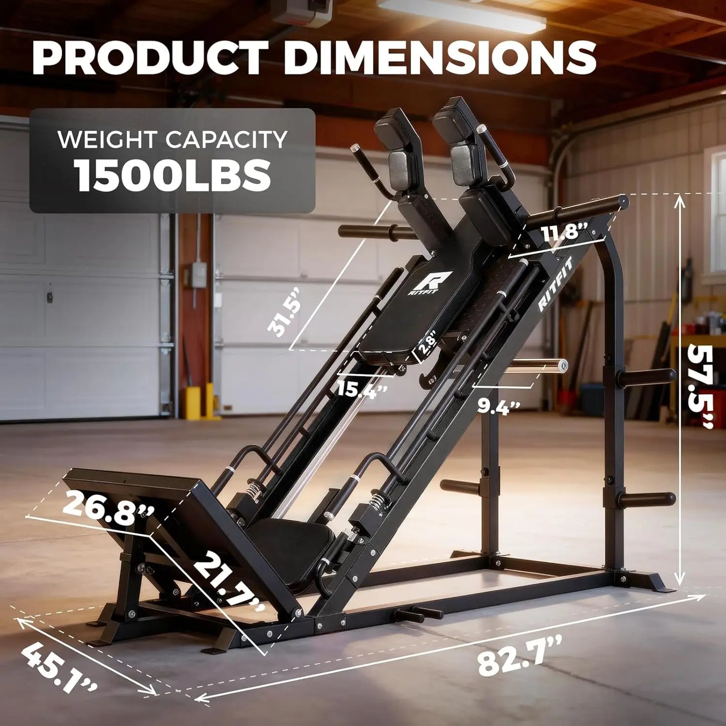 3-in-1 Leg Press Hack Squat Machine for Home Gym, 1500LB Capacity, Compact Space-Saving Design with Multiple Hack, Customized