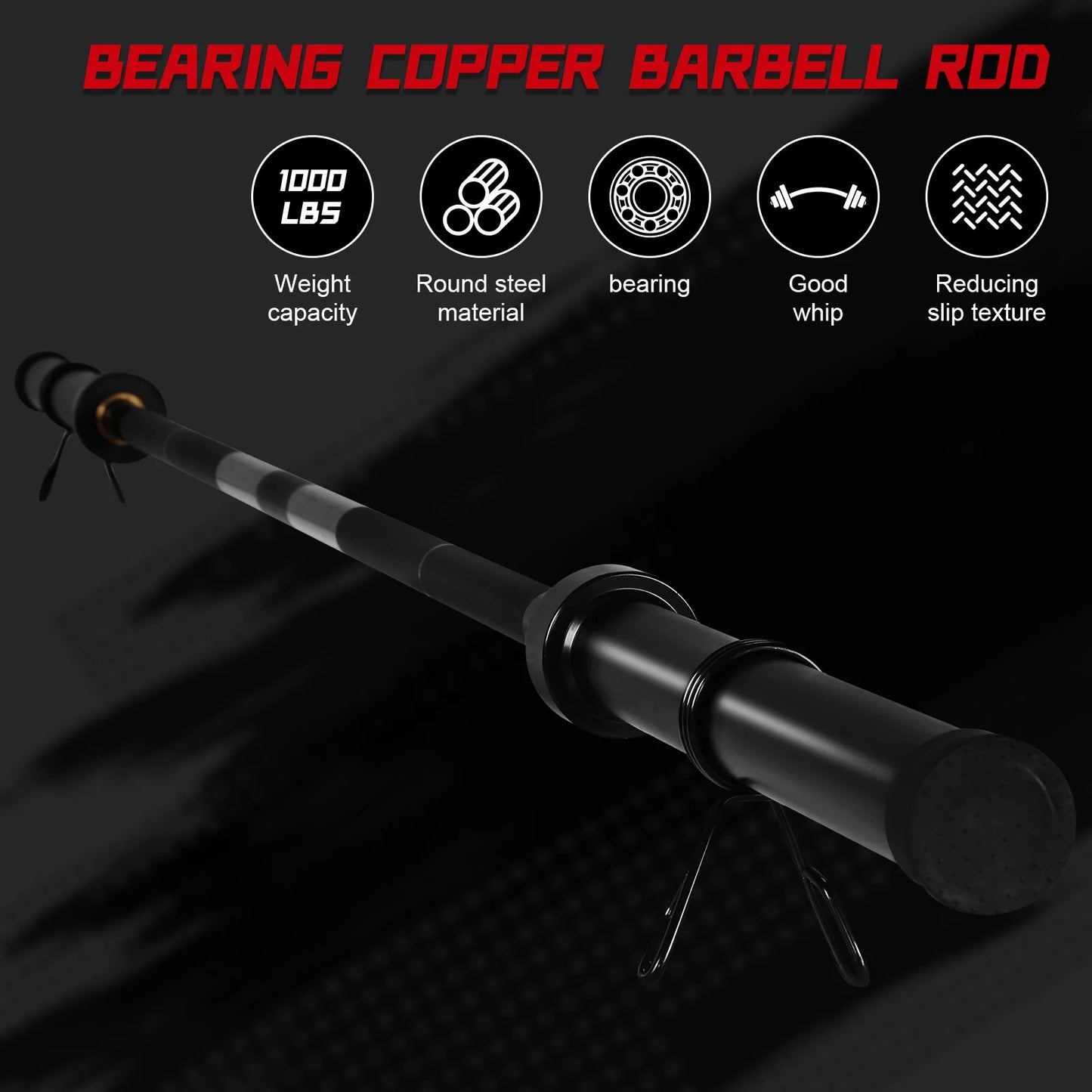 2.2m Solid Chrome Barbell Bar 1000LBS Capacity Universal Strength Training Bars for Squats Bench Press Deadlifts