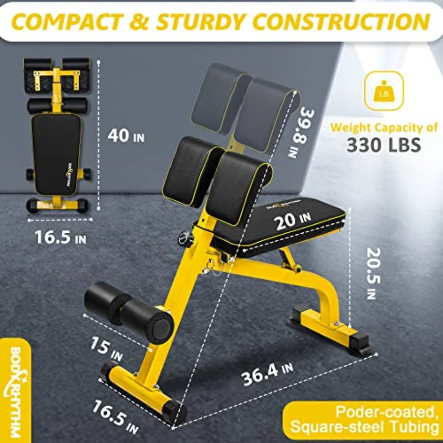 Compact Adjustable Weight Bench for Full Body Strength Training Ab/Back Hyper Roman Chair Adjustable Ab Sit up Bench