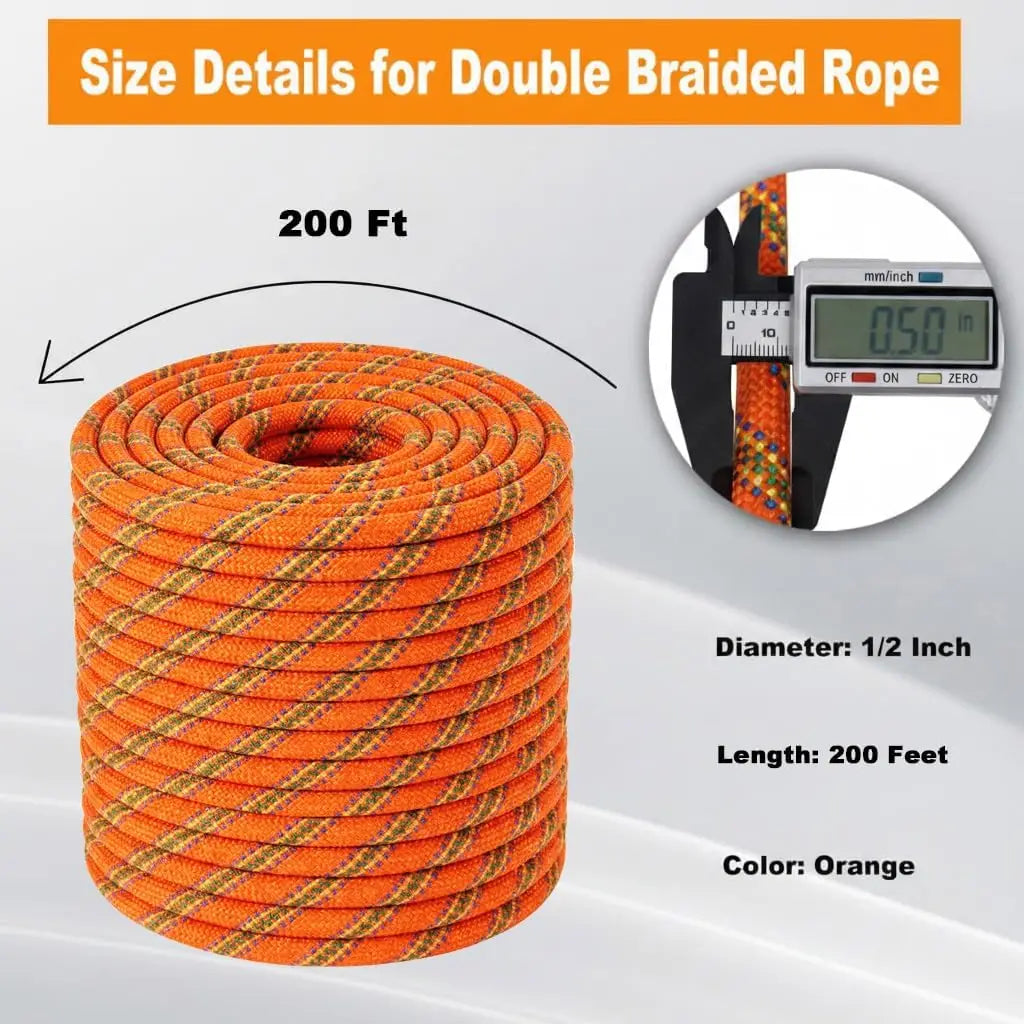 1/2 Inch x 200 Feet Double Braided Polyester Arborist Rope for Tree Climbing, Sailing, and Outdoor Use