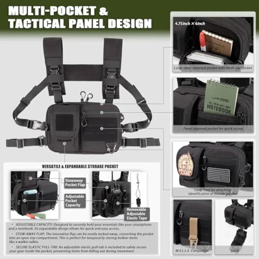 2-in-1 Hydration Backpack and Tactical Chest Pack with 2.5L Water Bladder Modular Molle Hydration Vest 500D Nylon Lightweight R