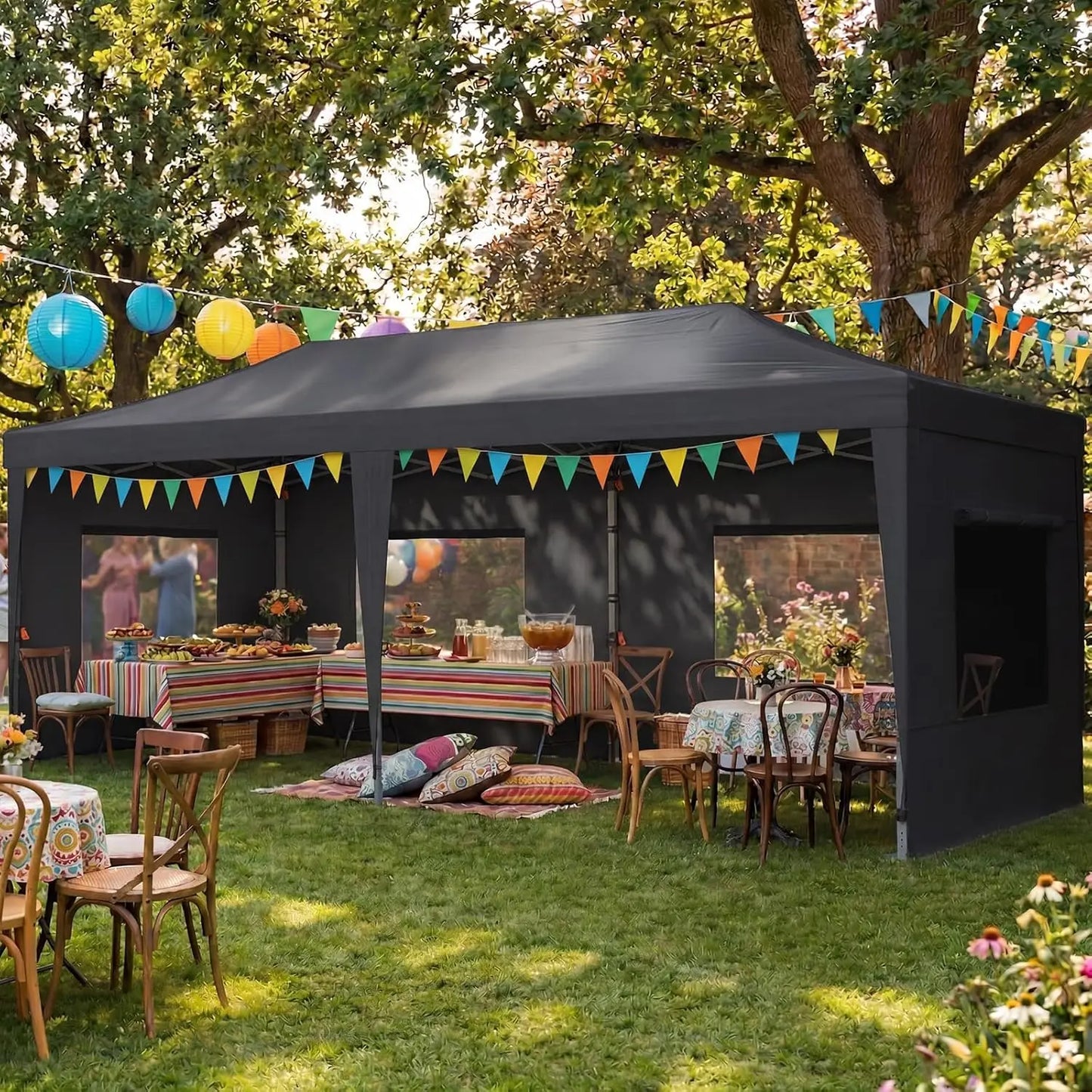 10x20 Pop up Canopy Tent with Sidewalls Windows Waterproof for Outdoor Party Wedding, Custom