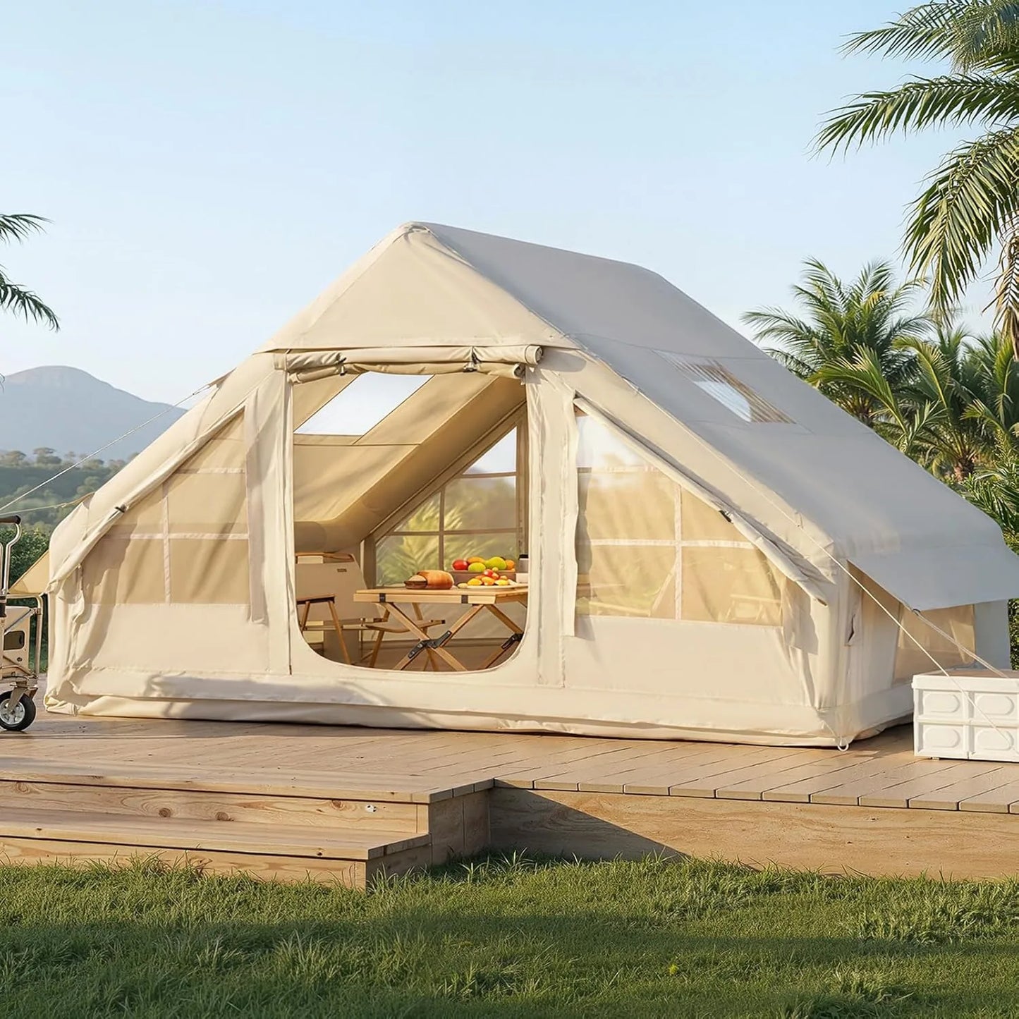 Inflatable Camping Tent 4 to 8 Person Instant Setup Waterproof Windproof UV Protection Lightweight Portable