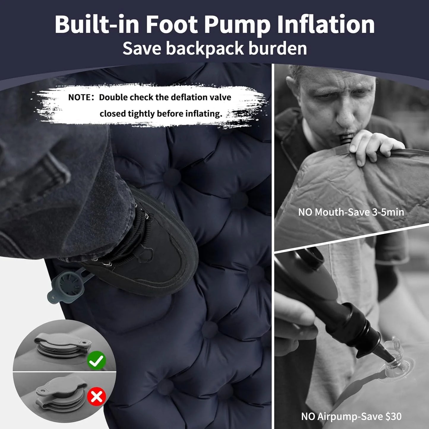 Double Inflatable Mattress with Built-in Pillow Pump Outdoor Sleeping Pad Camping Air Mat for Travel Backpacking Hiking