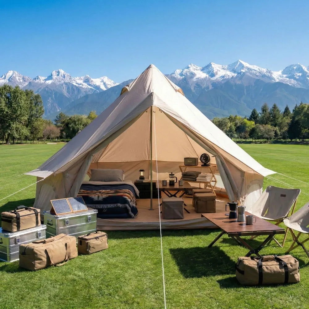 4 Season 9.8 FT Green Waterproof Bell Tent, Glamping Yurt with Stove Jack, 4-Person Family Tent for Outdoor Camping & Parties