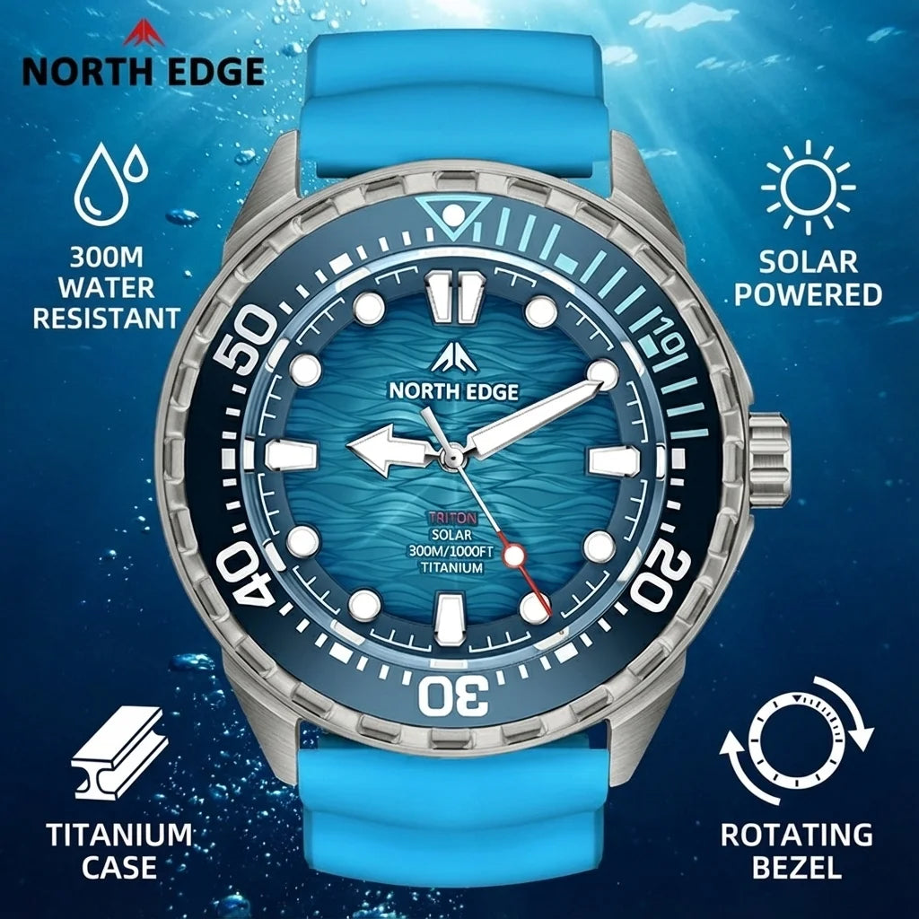 NORTH EDGE TRITON-Ti smartwatch Solar Powered Dive Watch Titanium Alloy Case Men Luxury Quartz Watches For Men Waterproof 300M