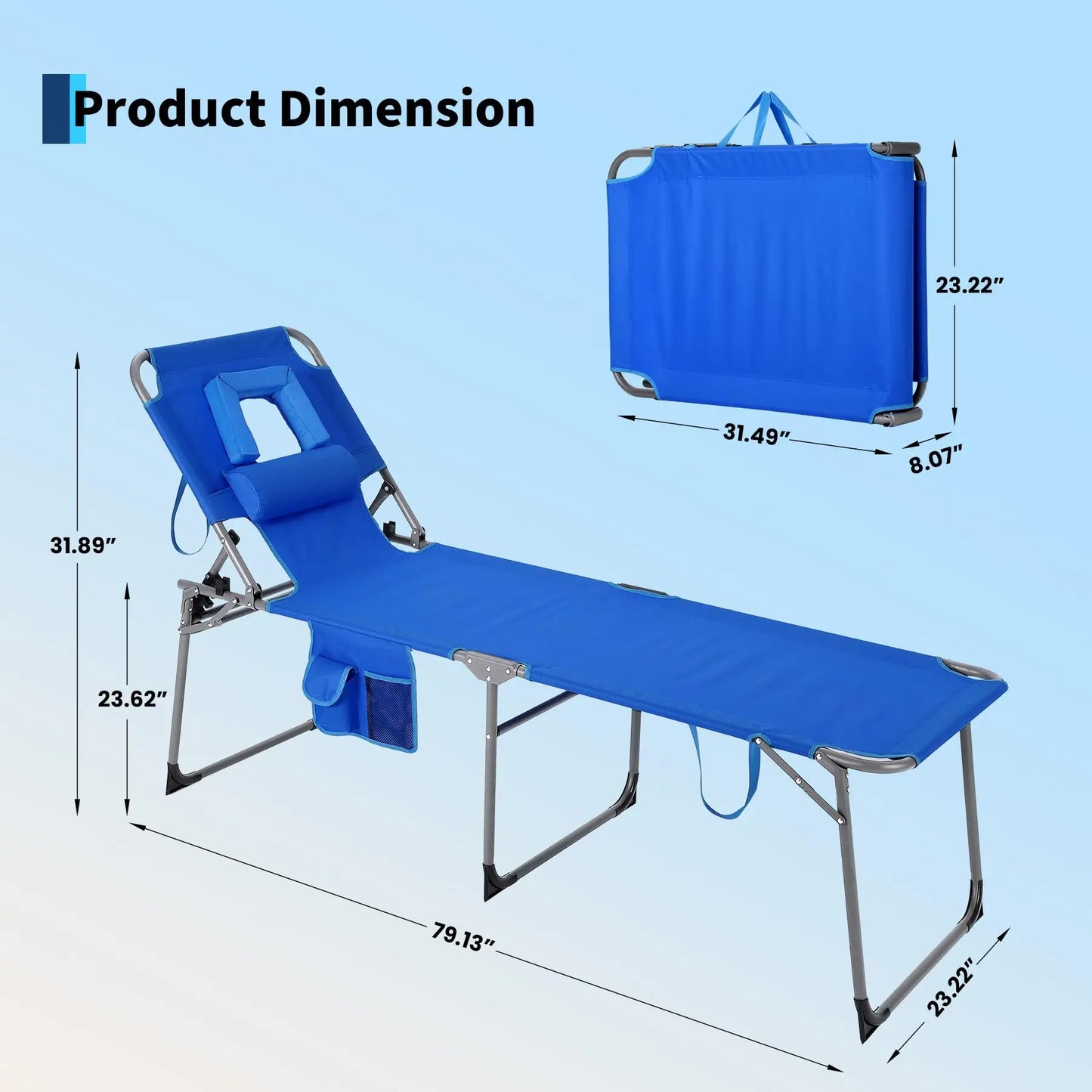 Portable Tanning Chair With Face Hole Folding Beach Lounge Chair 5-Position Face Down Chaise For Outdoor Poolside Patio