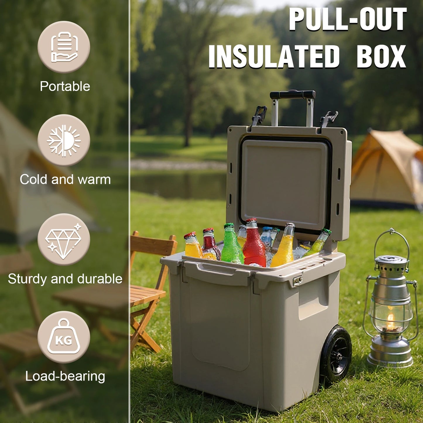 5L Insulated Wheeled Cooler with Retractable Handle Hard Cooler Outdoor Portable Cooler Box for The Beach Camping Picnics & More