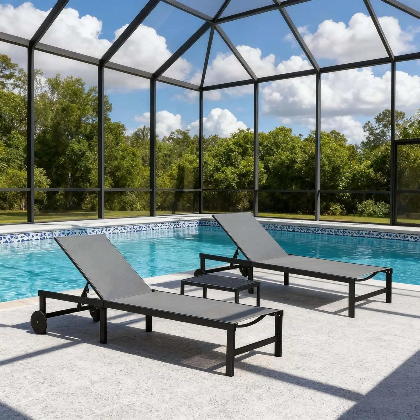 Patio Tanning Lounge Chair Set with Face Down Hole Outdoor Aluminum Adjustable Reclining Chairs Wheels Pillows and, Customized