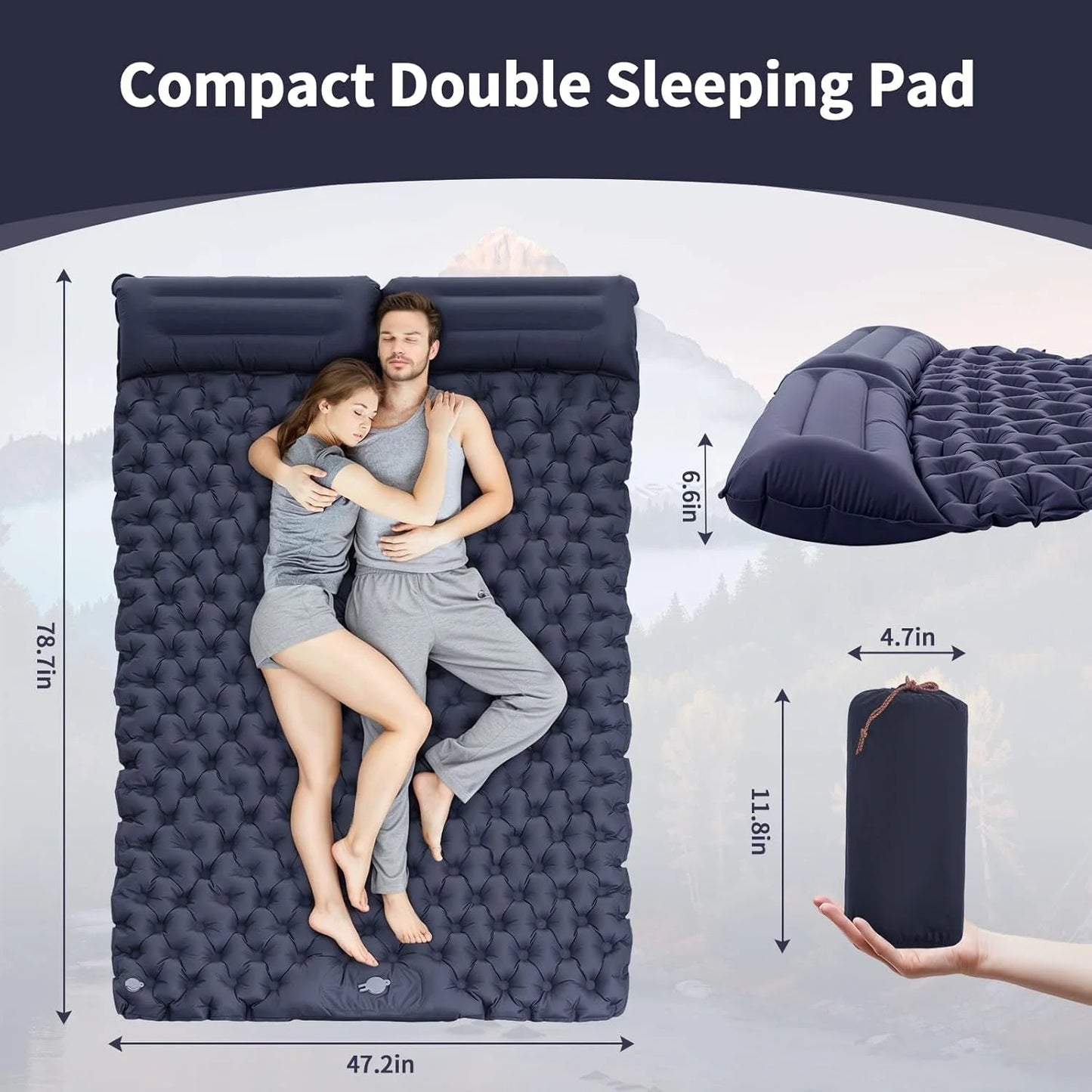 Double Inflatable Mattress with Built-in Pillow Pump Outdoor Sleeping Pad Camping Air Mat for Travel Backpacking Hiking