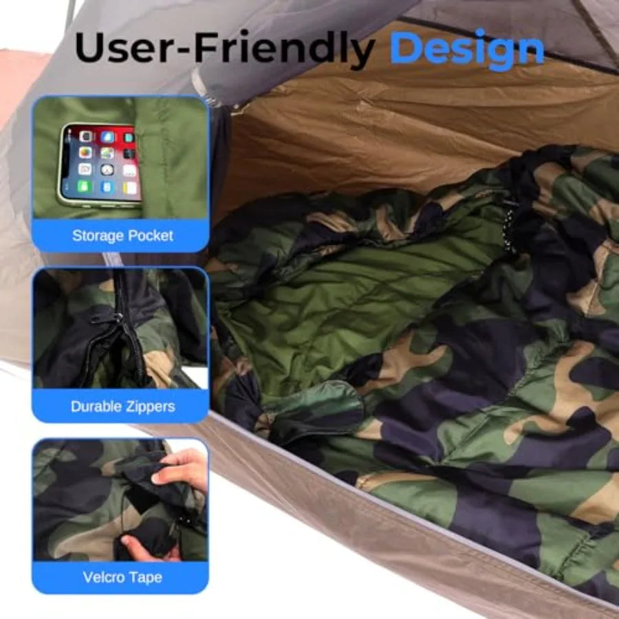 0 Degree Mummy Sleeping Bag Military-Style Lightweight and Waterproof for Extreme Cold Stays Warm in 5 10°F No-Snag Zipper Comp