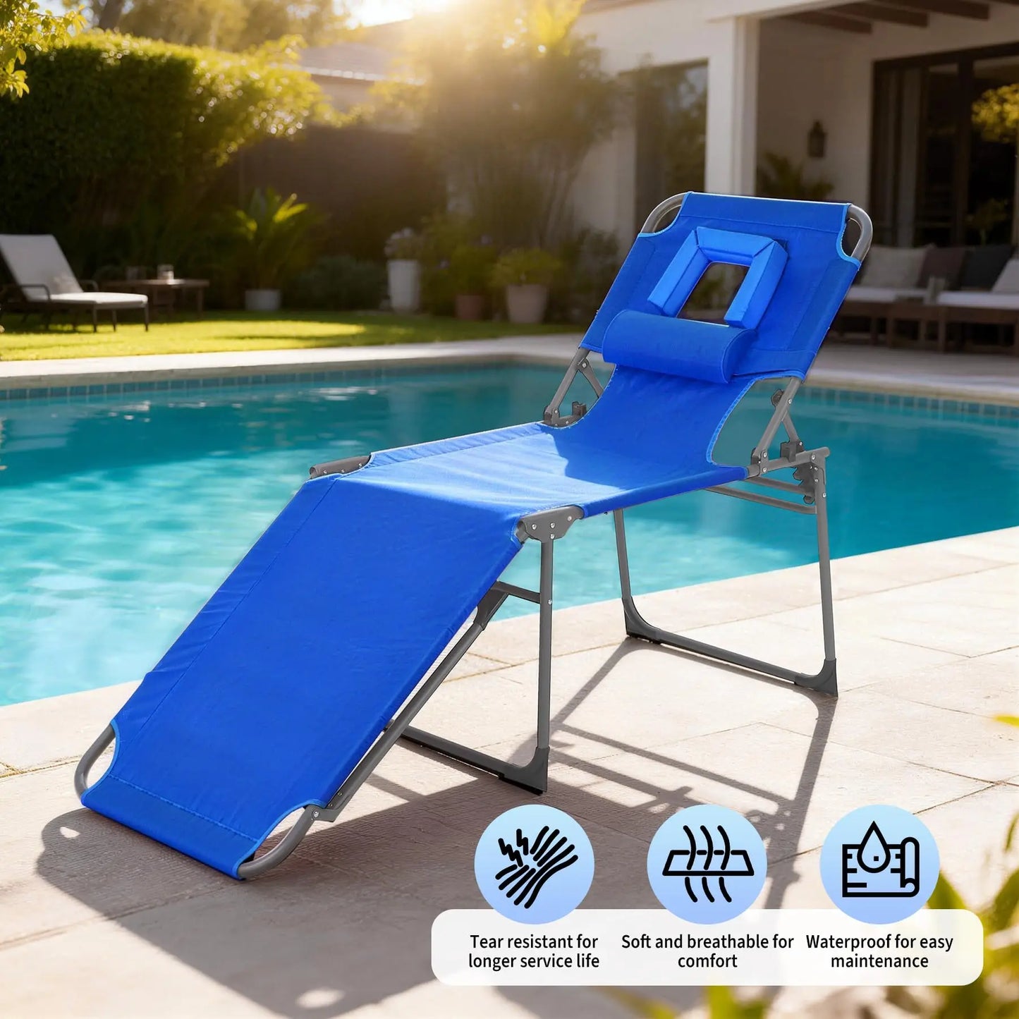 Portable Tanning Chair With Face Hole Folding Beach Lounge Chair 5-Position Face Down Chaise For Outdoor Poolside Patio