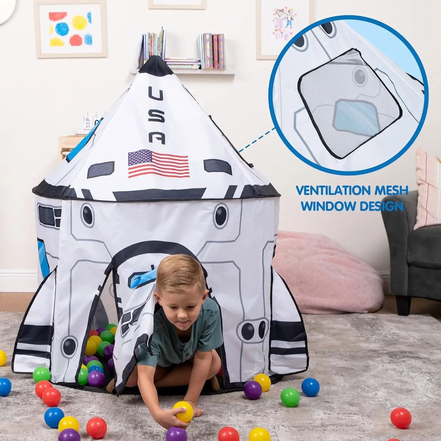 JOYFY Rocket Ship Play Tent Pop up Play Tent for Kids Indoor Outdoor Spaceship Playhouse Tent Set