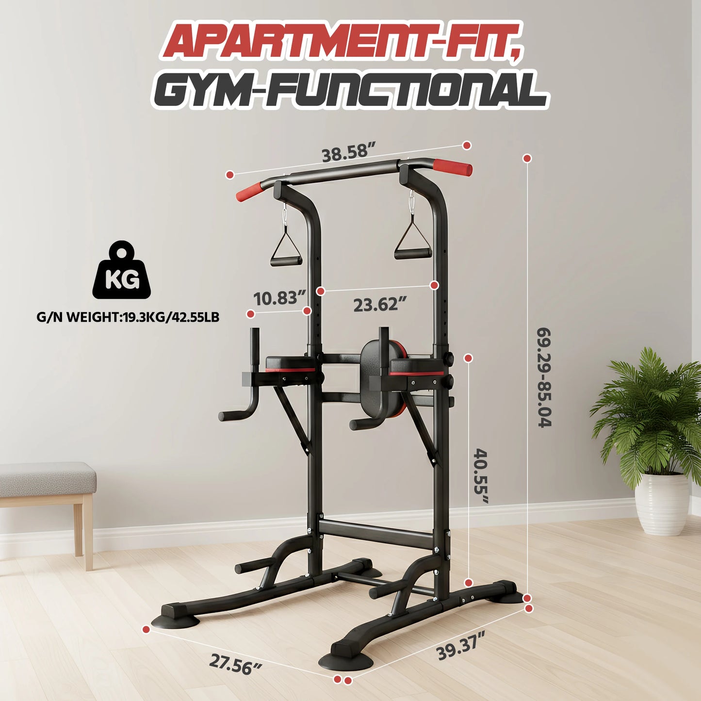 Power Tower Pull Up Bar Free standing with Resistance Bands, 350LBS Heavy Duty Alloy Steel Dip Station for Home Gym