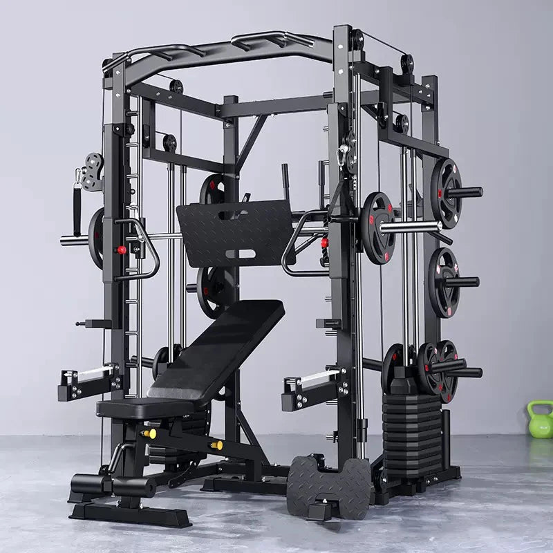 Upgraded Luxury Multifunctional Smith Machine Set With 100kg Counterweight+100kg Weight Plate+Bench Free Tax Door To Door