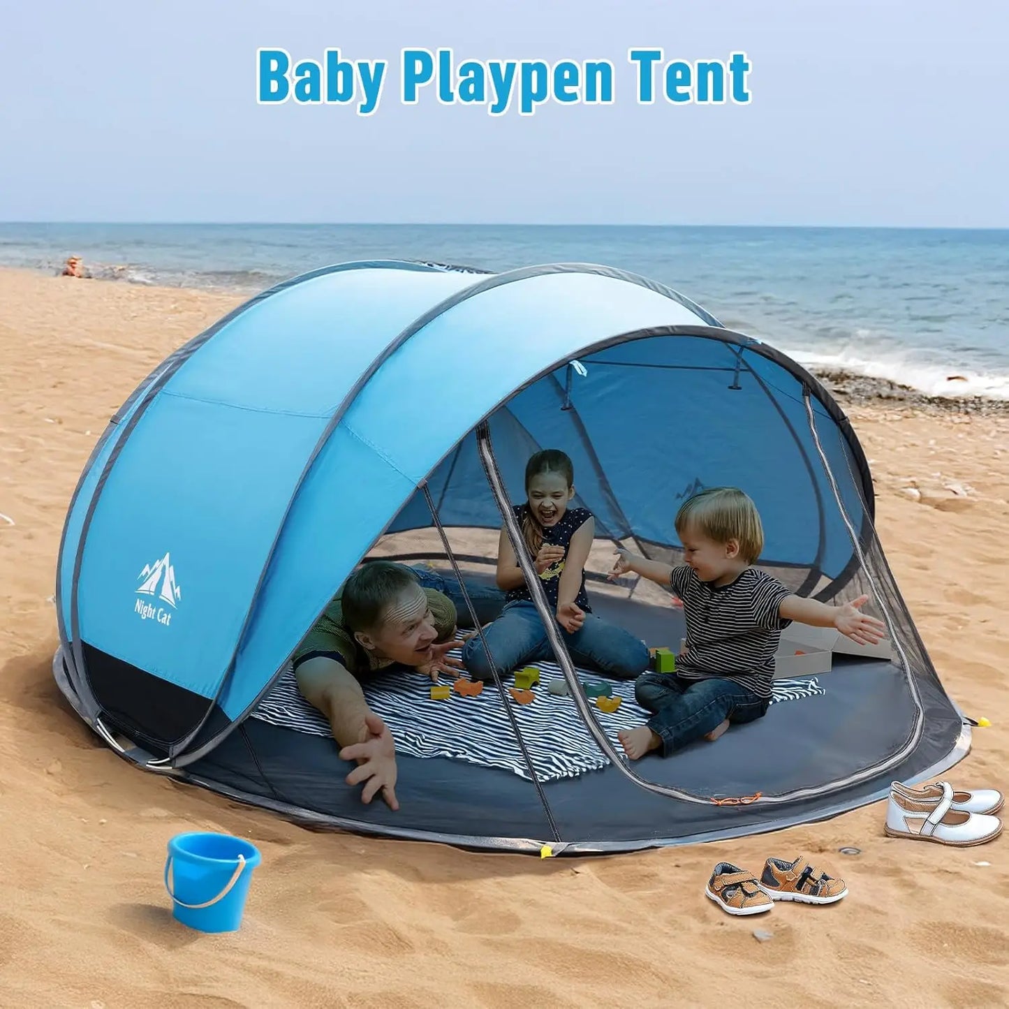 Instant Pop-Up Beach Tent for 4 People: UPF 50+ Sun Shelter with Bug-Proof Mesh