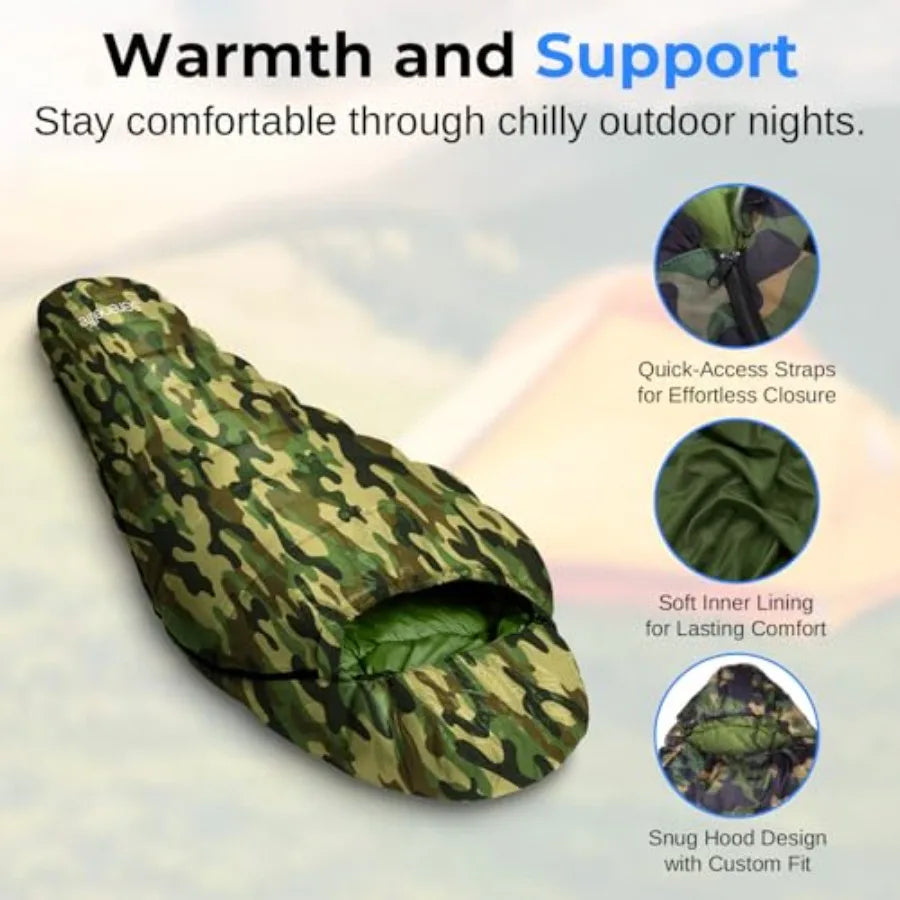 0 Degree Mummy Sleeping Bag Military-Style Lightweight and Waterproof for Extreme Cold Stays Warm in 5 10°F No-Snag Zipper Comp