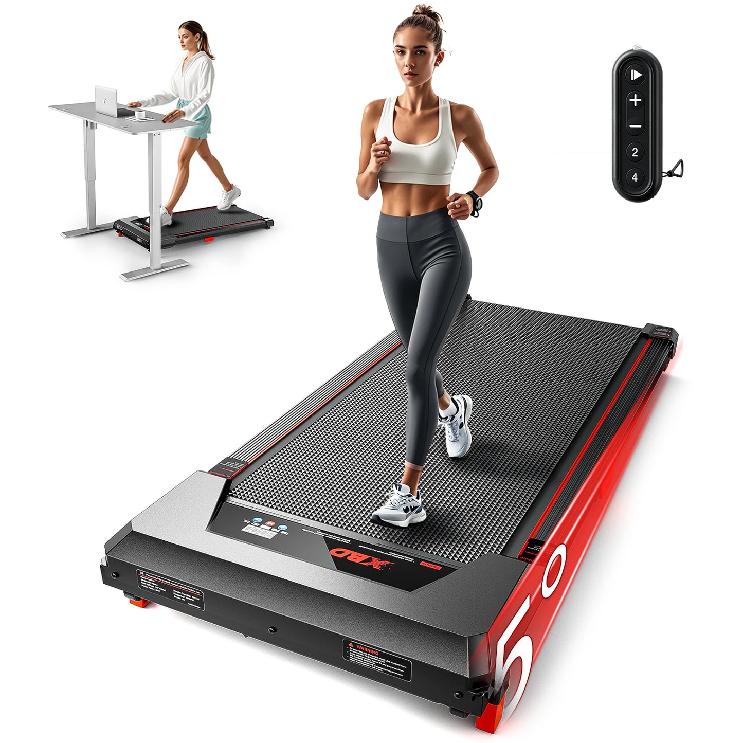 XBD Portable Incline Walking Pad - 330lb Capacity, 2.5HP Under Desk Treadmill with LED Display & Remote Control