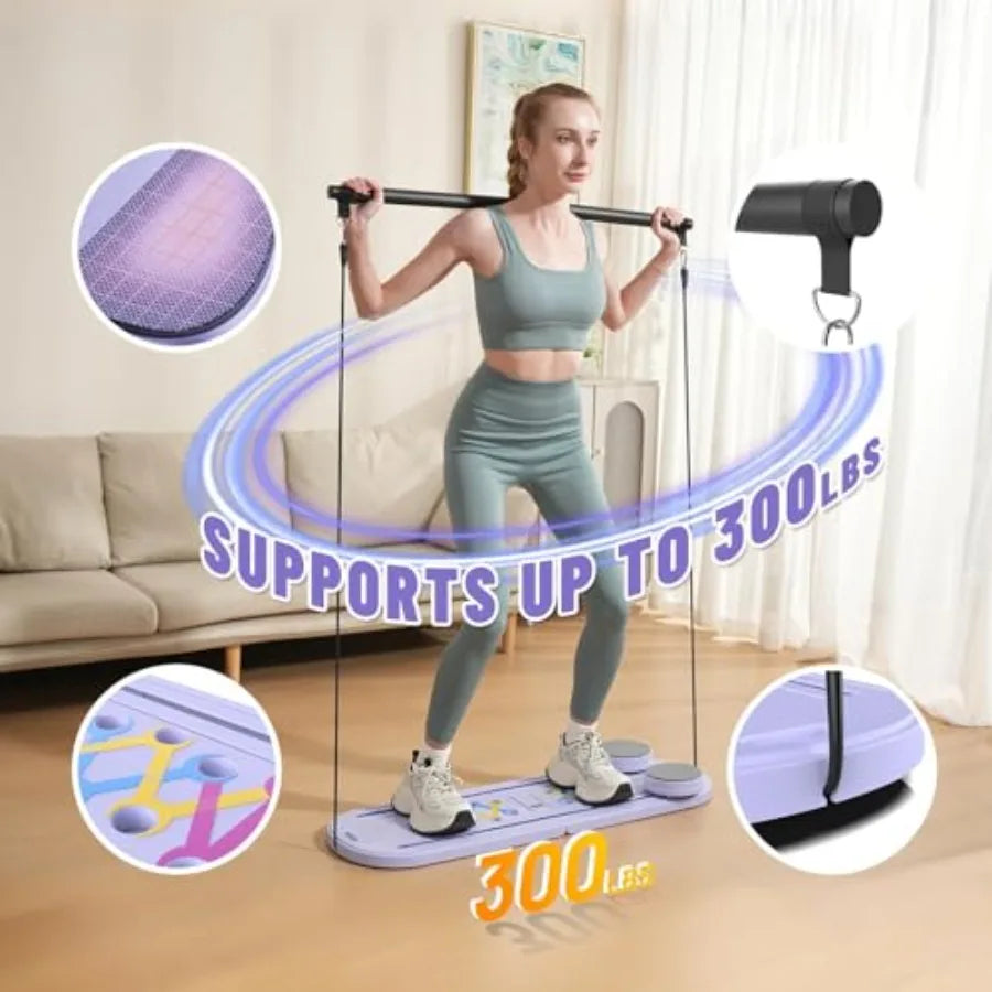 Pilates Board 6-in-1 Foldable Reformer Training Kit with Auto-Rebound Ab Roller and Digital Display for Portable Home Core Work