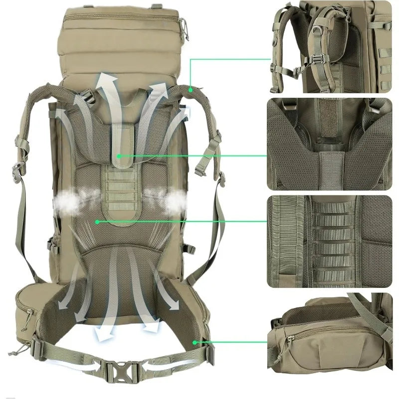 LQARMY 75L Men Military Tactical Mountaineering Backpacks Army Climbing Survival Backpack for Camping Hiking Trekking Travel