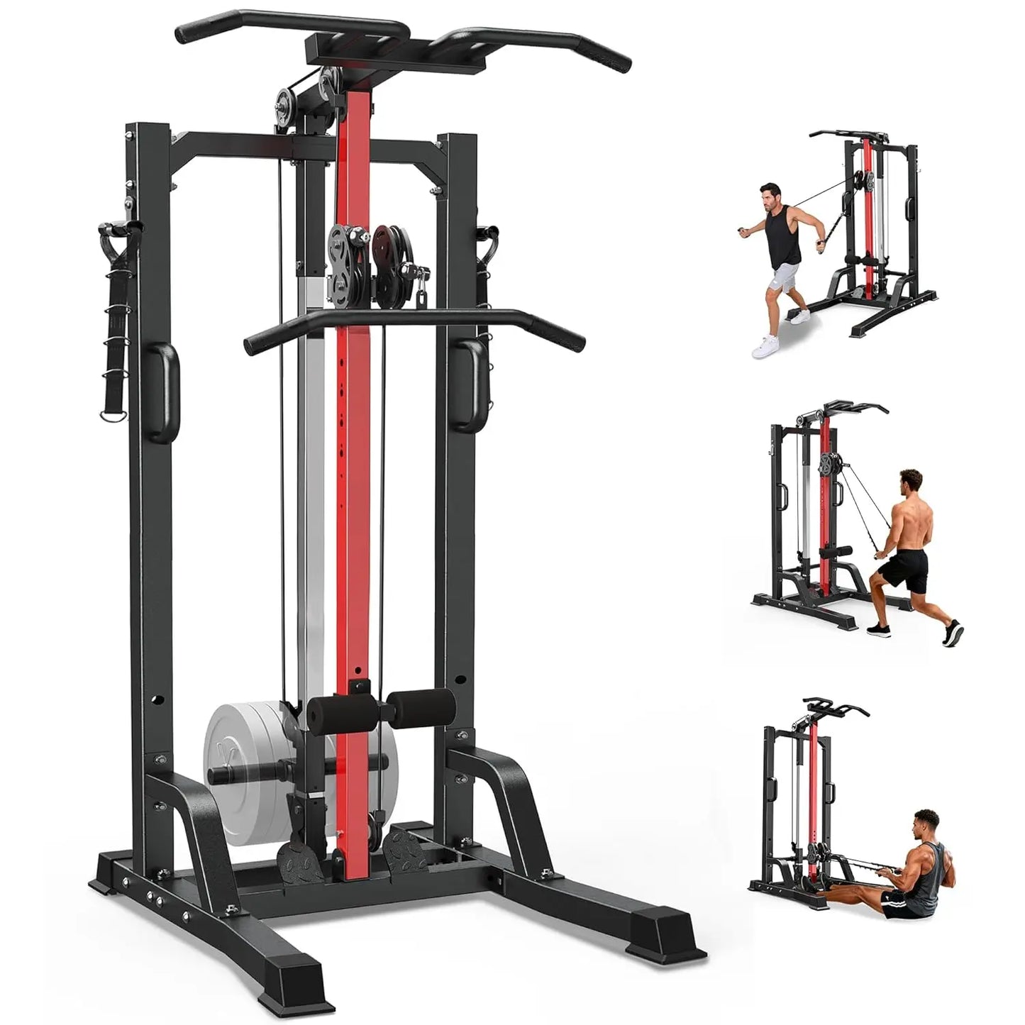 Pull Up Bar Power Tower Dip Station,Cable Machine-Integrated 450LBS Multi-Function Adjustable Height Fitness, Customized