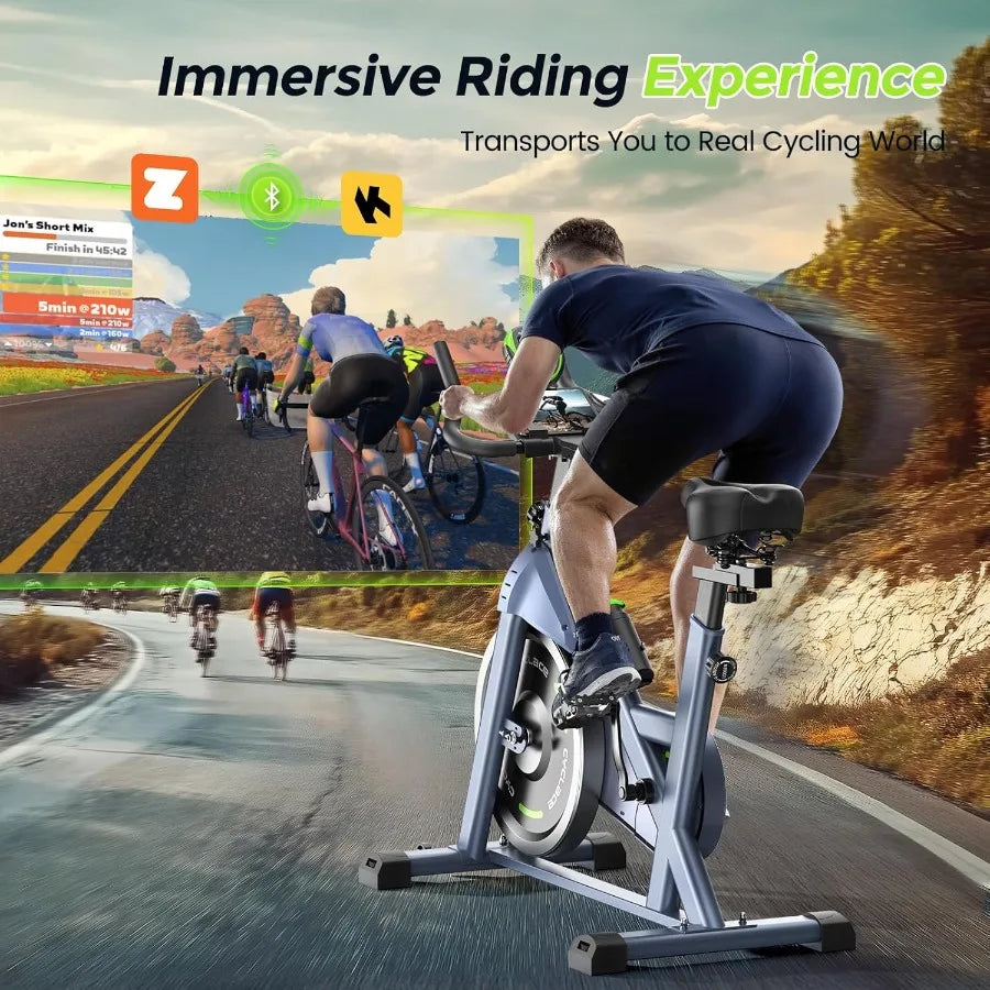 Magnetic Stationary Exercise Bike for Home Low Noise Indoor Cycling with App Compatibility 300LB Weight Ccity Tablet Mount Blac