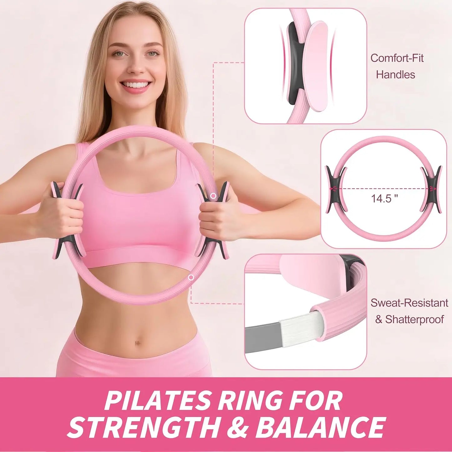 Pilates Kit for Women: 14.5" Ring, Ball, Bands, Weights, Sliders & Socks - Home Workout Starter Set