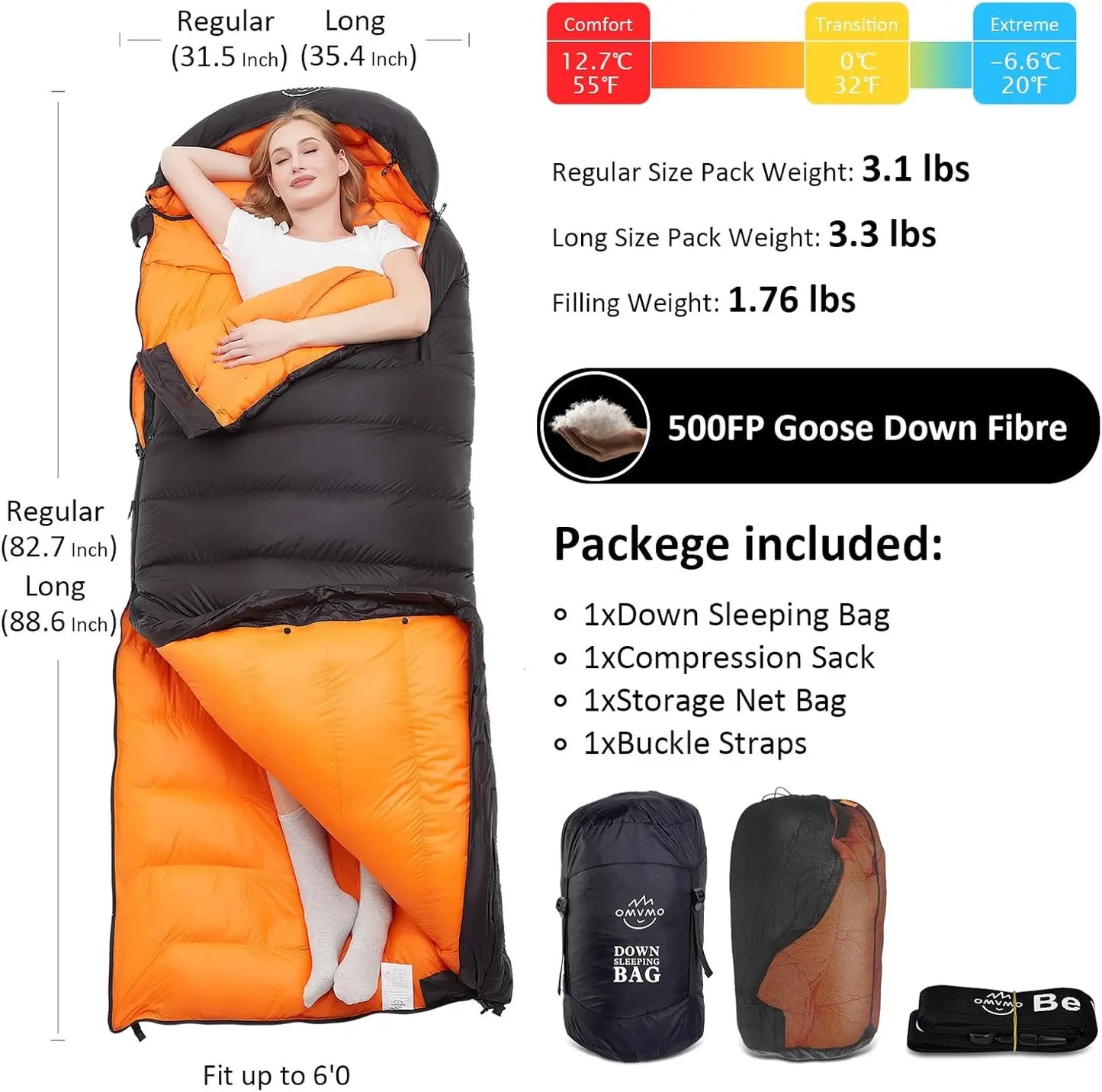 4 Season Ultralight Down Sleeping Bag for Adults with Arm Holes, Wearable for Backpacking Camping