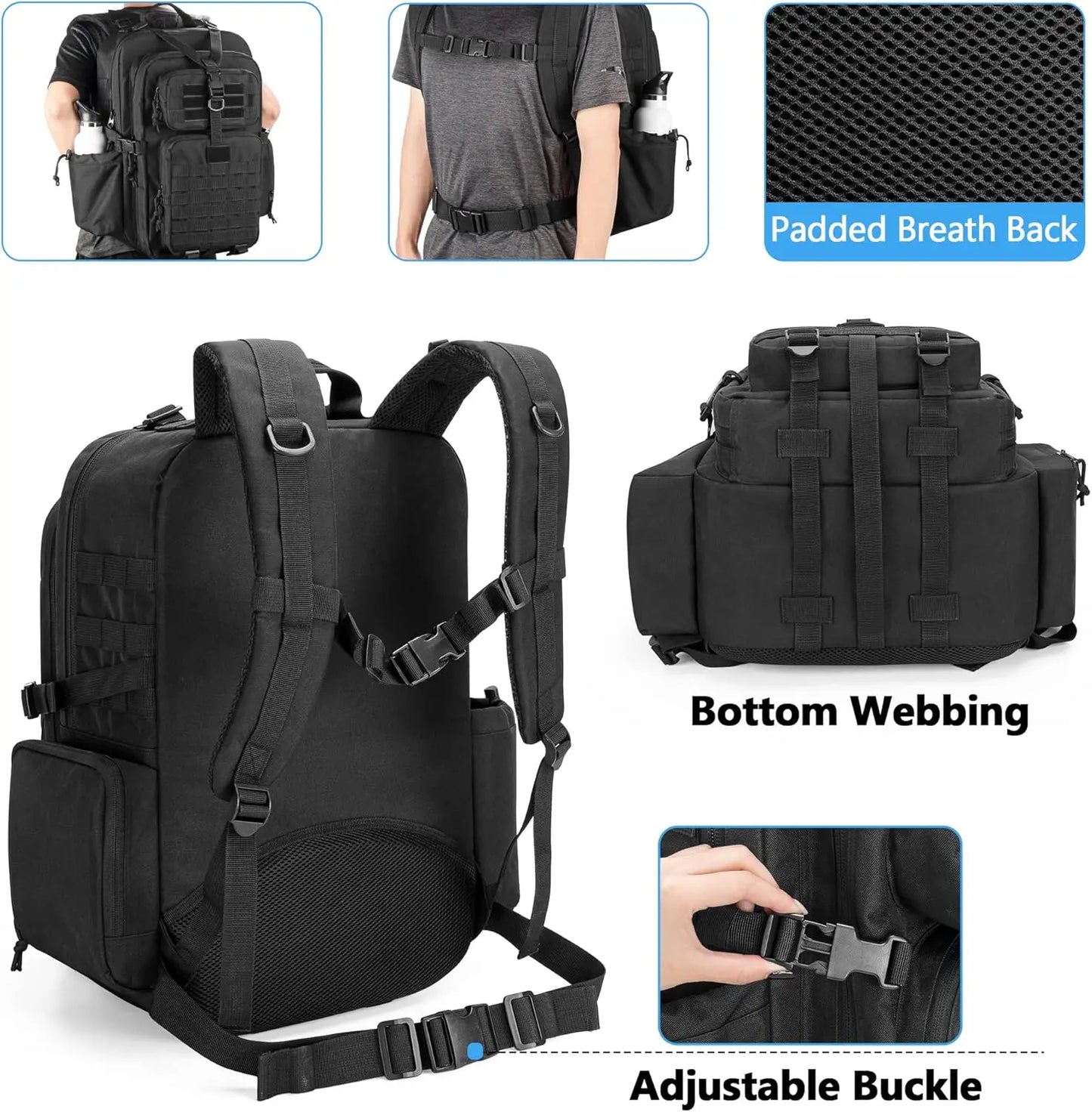 Tactical Medical Backpack for First Aid, Hiking, Trekking, Hunting, Camping - Black (Bag Only)