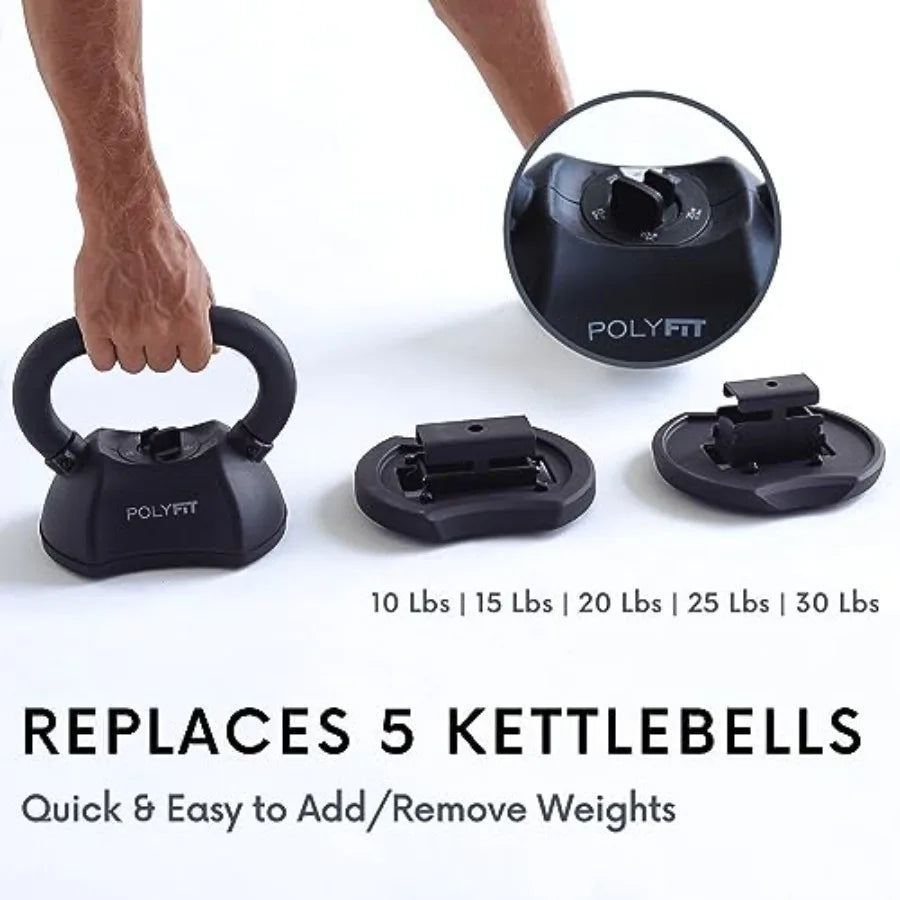Polyfit Adjustable Kettlebell Set 30 lbs Home Gym Kettlebell Weights Steel Black Durable Lightweight