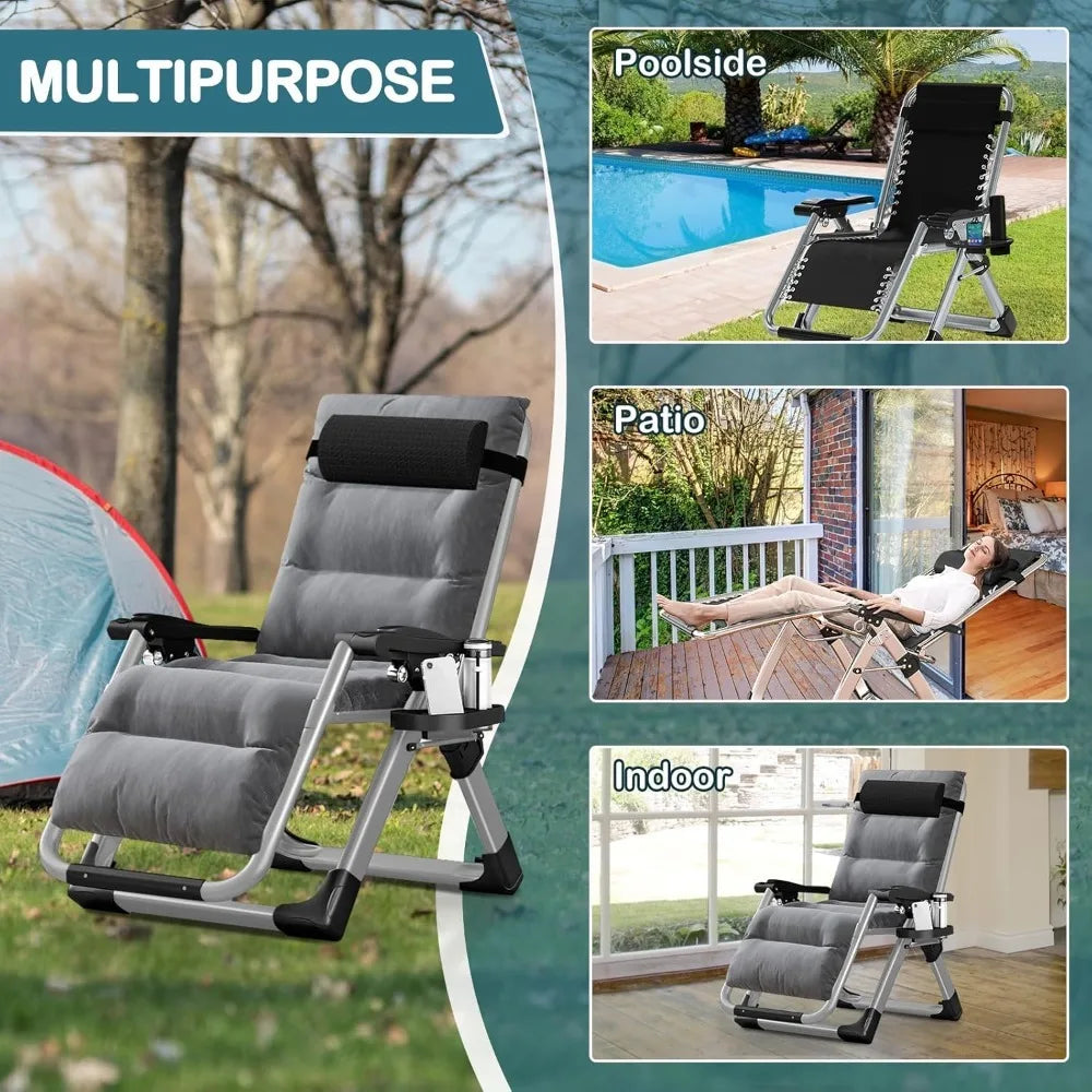 Padded Zero Gravity Chair, Folding Outdoor Lounge Chairs, Adjustable Reclining Camping Chairs with Cup Holder, Customized