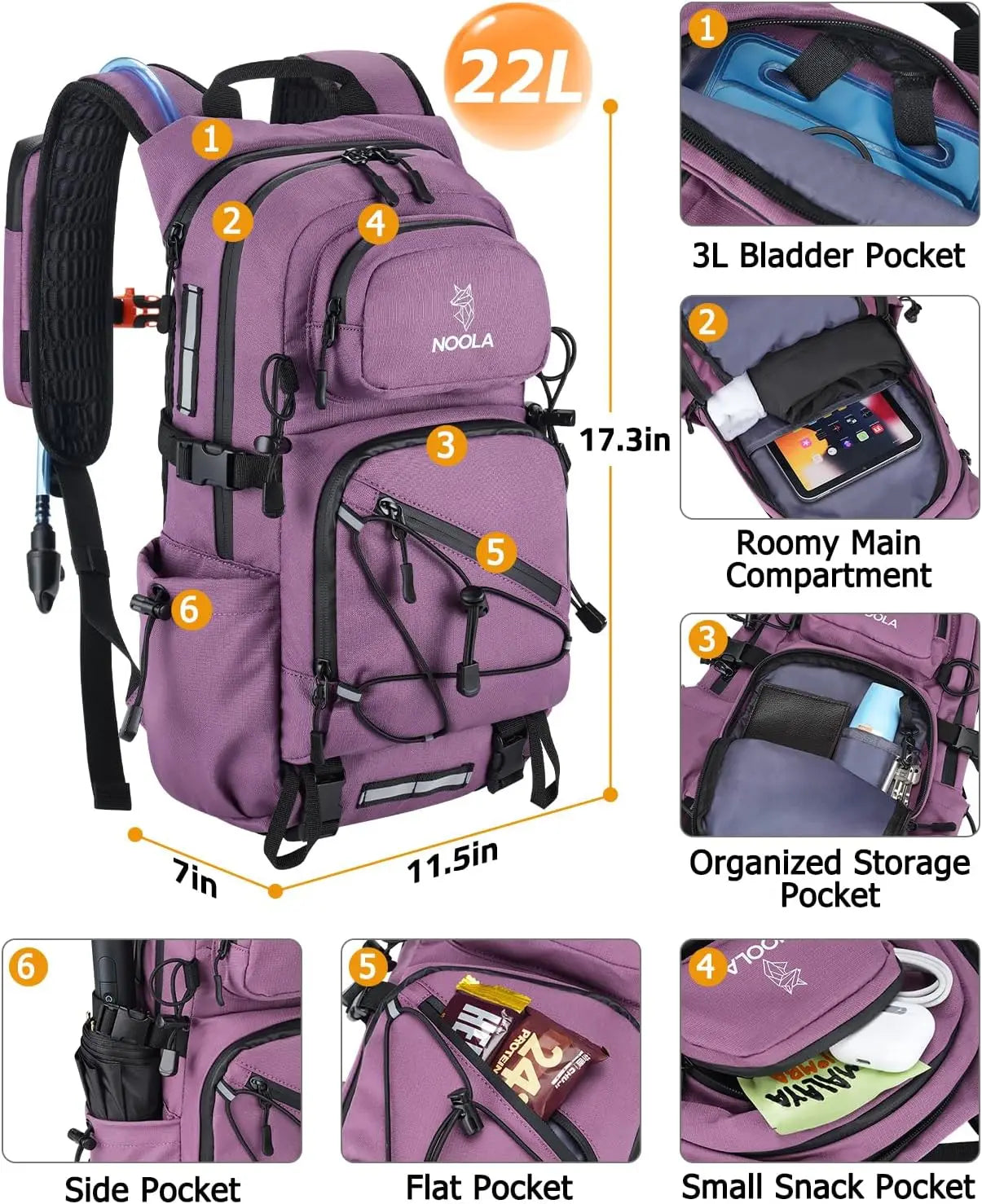 Hydration Backpack with 3L Water Bladder, 22L/25L Lightweight Pack for Hiking Cycling