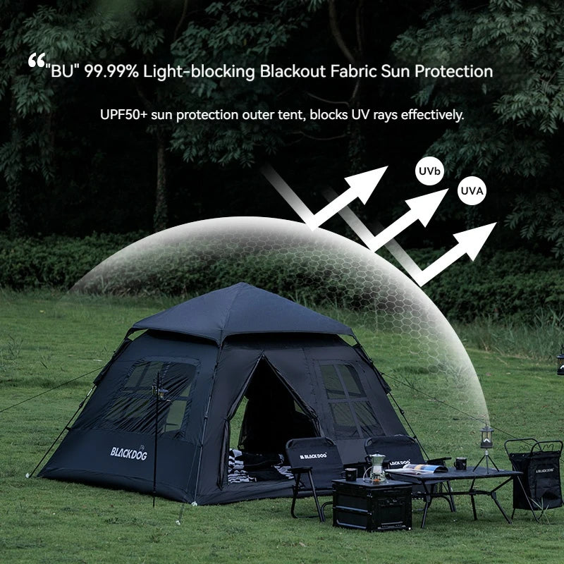BLACKDOG Black Dog Tent - Portable Foldable No-Setup Blackout UV Protection Camping Overnight Gear Set