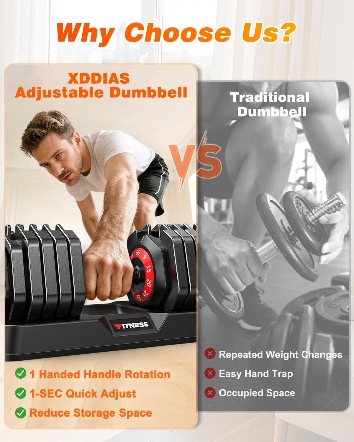 Adjustable Dumbbell Set of 2, Fast Weight Change, Anti-Slip Handle for Home Gym