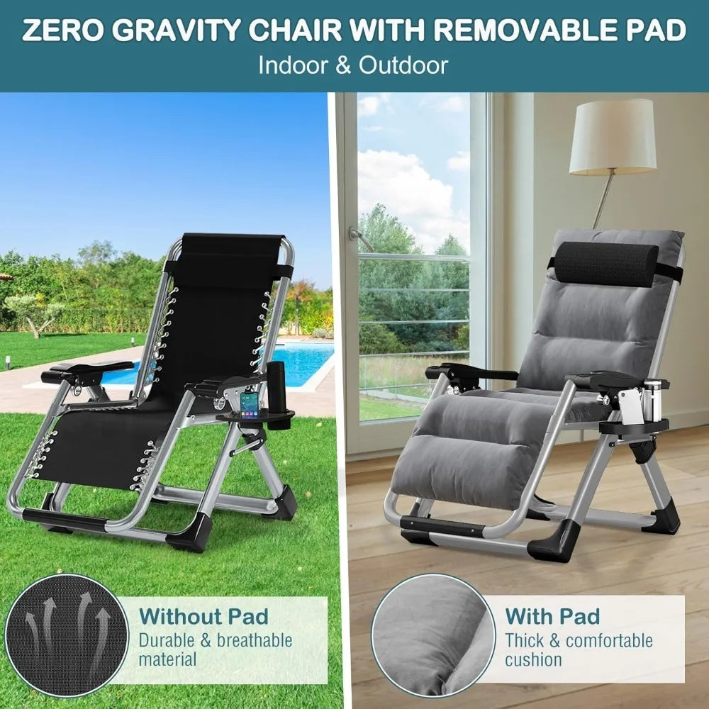 Padded Zero Gravity Chair, Folding Outdoor Lounge Chairs, Adjustable Reclining Camping Chairs with Cup Holder, Customized