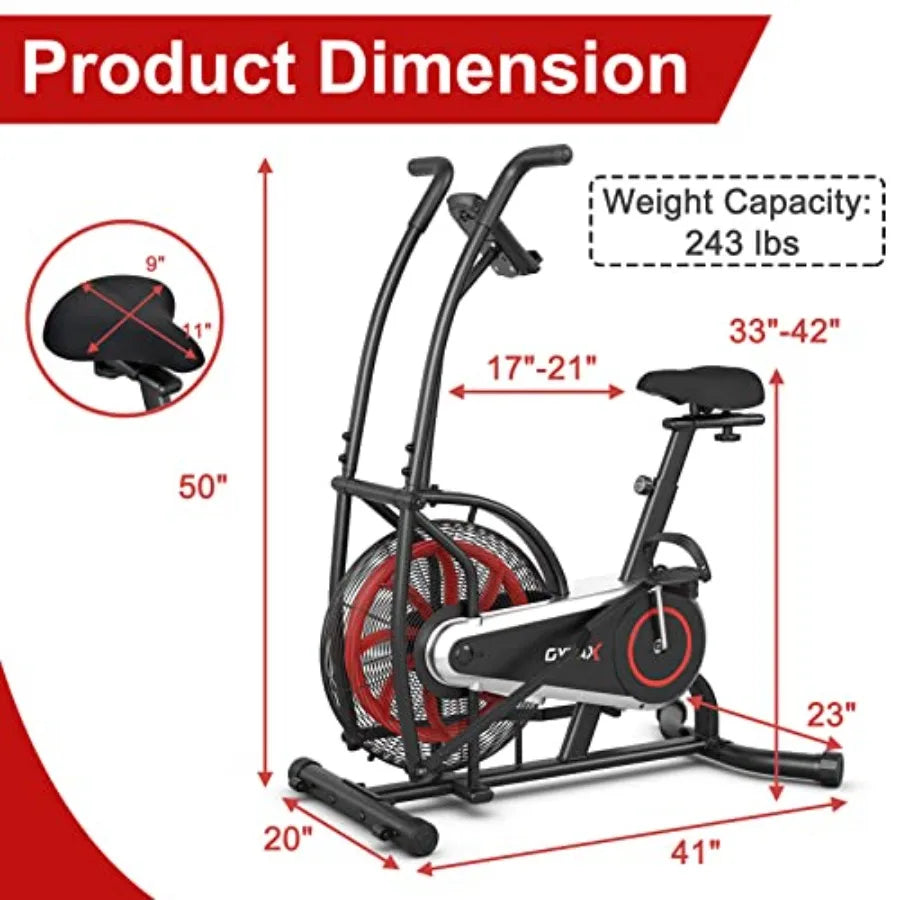 Upright Exercise Bike with Air Resistance and LCD Monitor for Home Gym Cardio Workout Adjustable Fitness Bike with Phone Holder