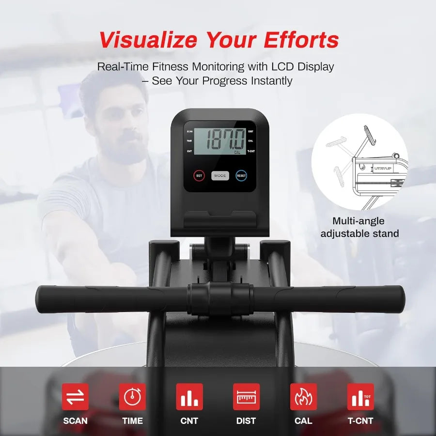 Magnetic Rowing Machines for Home R05 Water Rowing (R10) 16 Levels of Quiet Resistance Foldable Compact Rowing Machine 350 LB W